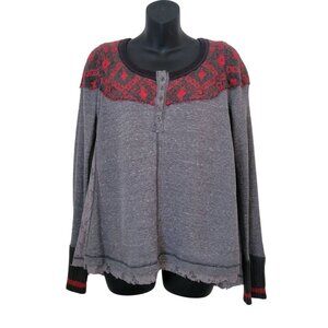 We The Free CABIN IN THE WOODS Thermal Nordic Lace Knit Boho Shirt Top Women's M